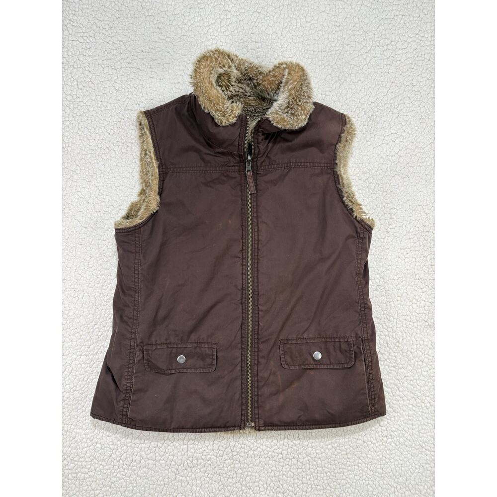 VTG Gap Reversible Brown Faux Fur Vest Womens Size M Full Zip Pockets Warm‎
